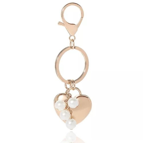 Juicy Couture Gold Heart With Diamond and Pearl Accents Keychain Bag Charm NWT - Picture 3 of 5